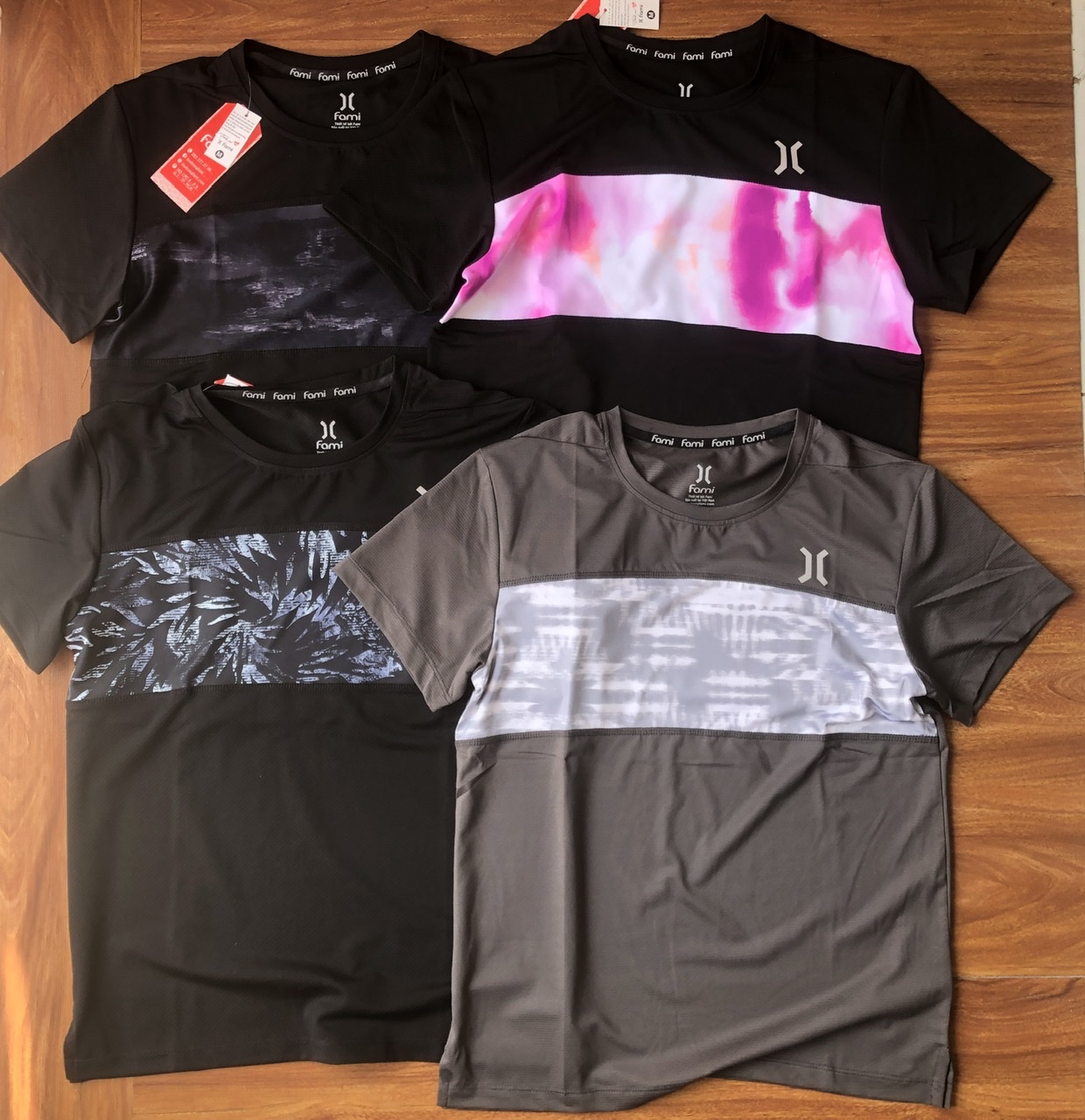 Áo thun vải poly lưới phối màu ngang ngực, có bigsize