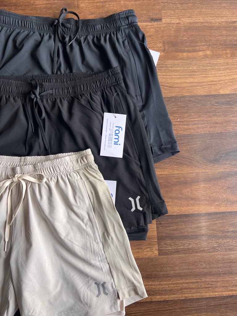 Quần đùi thể thao 2 lớp có lớp bó đùi chạy bộ cầu lông pickleball (có bigsize) - Màu đen