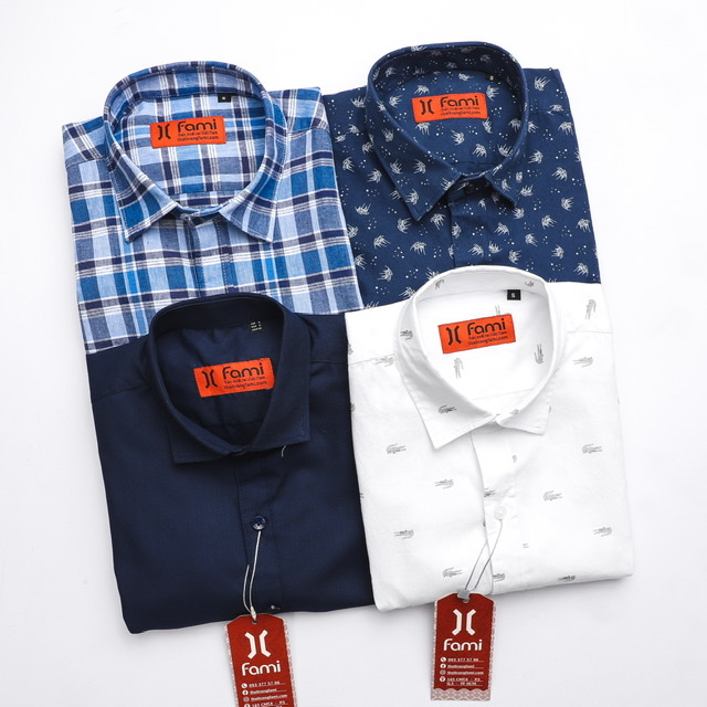 Sơmi ngắn tay họa tiết coton, có bigsize