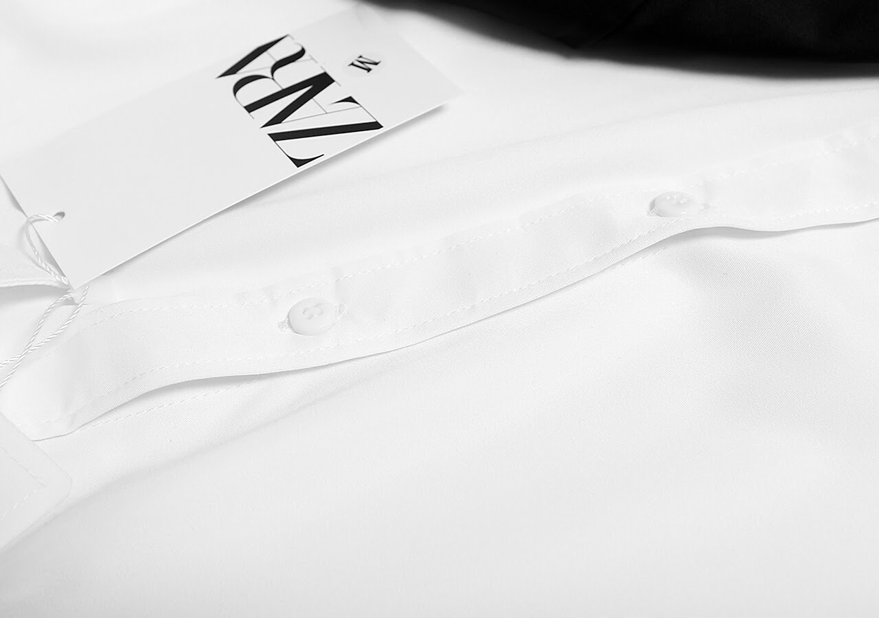 Sơmi dài tay Zara trắng đen