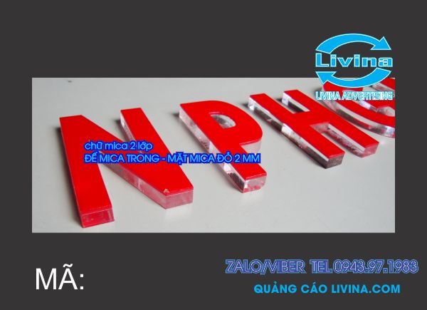 Mẫu chữ Nổi mica trong 2 lớp