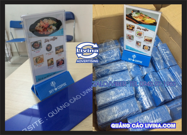 Mẫu Kệ Menu A6 mica in đế Skye Coffe