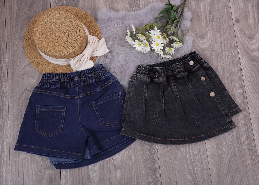 quần short jeans giả váy nhiều nút - VN710 - XANH ĐẬM | thoitrangxitin.com