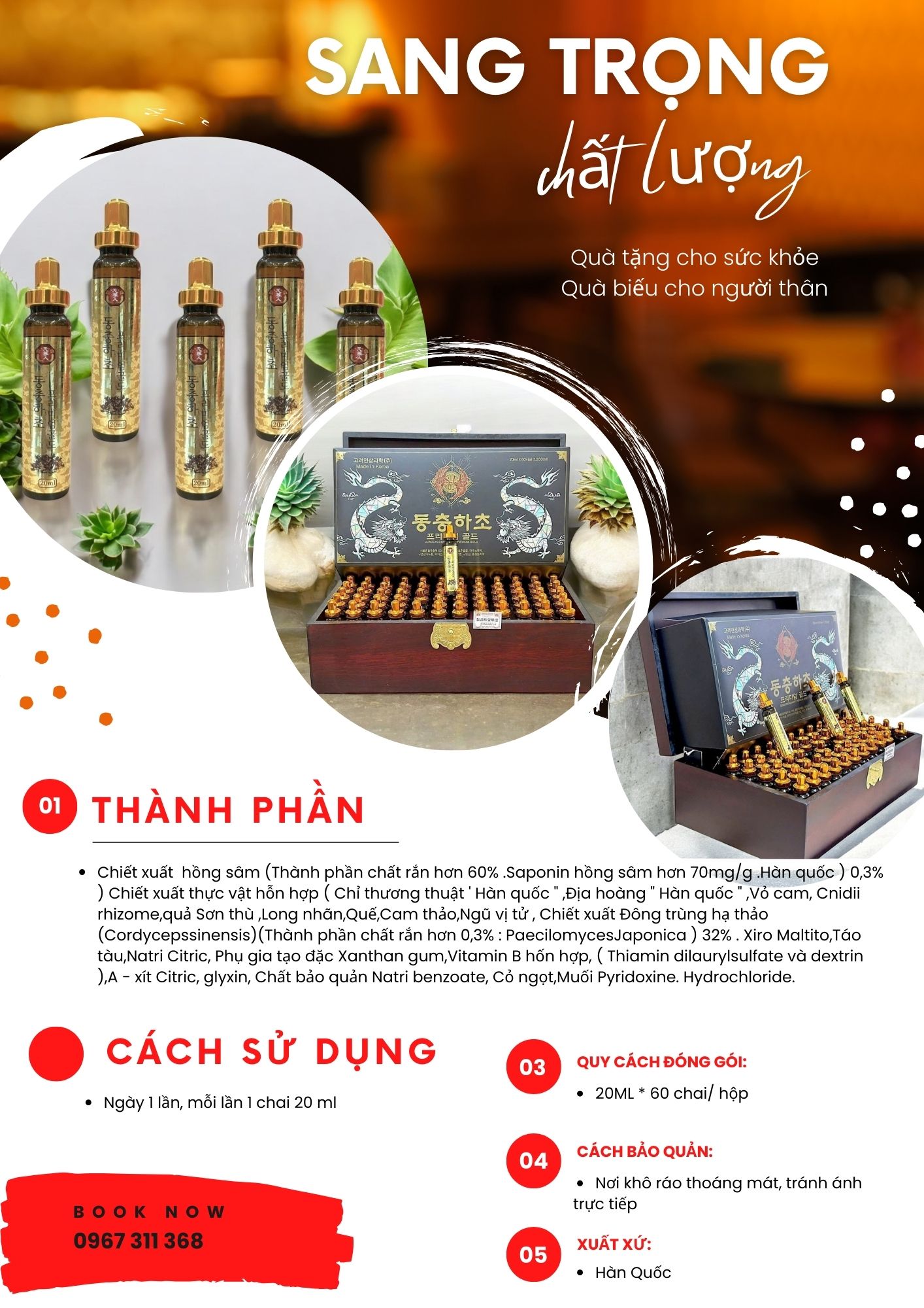 đông trùng hạ thảo dạng ống hàn quốc