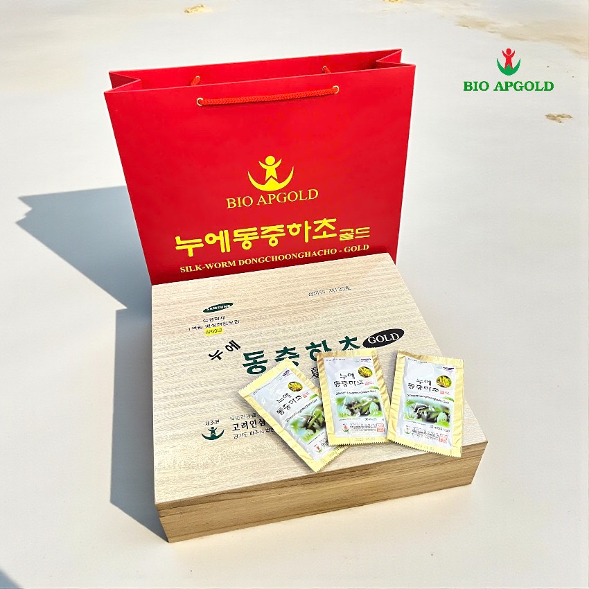 đông trùng hạ thảo 60 gói Bio Apgold hộp gỗ trắng