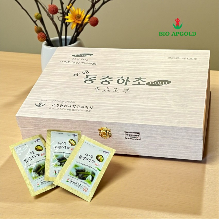 đông trùng hạ thảo vali hộp 60 gói gỗ trắng hàn quốc