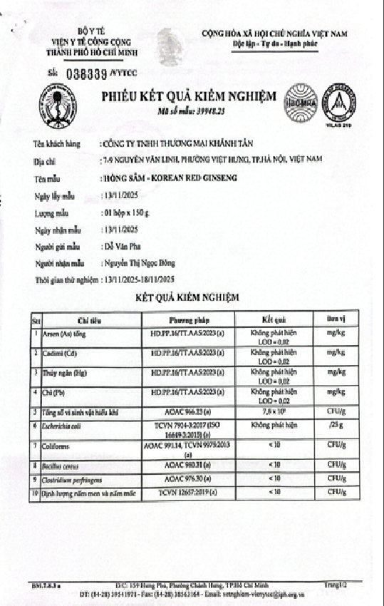 công bố hồng sâm củ khô hàn quốc hộp 75g