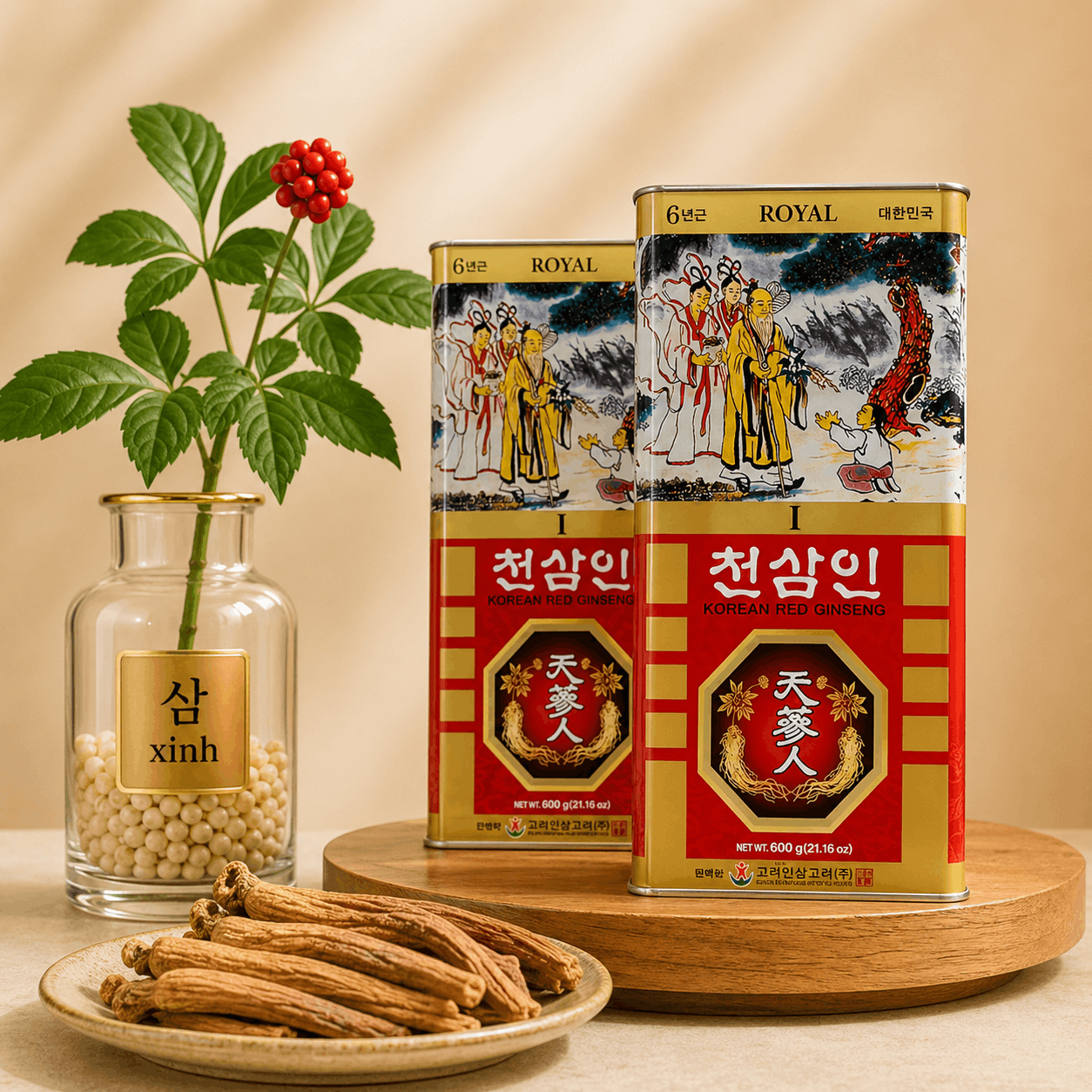Hồng sâm củ khô hộp thiếc 600g