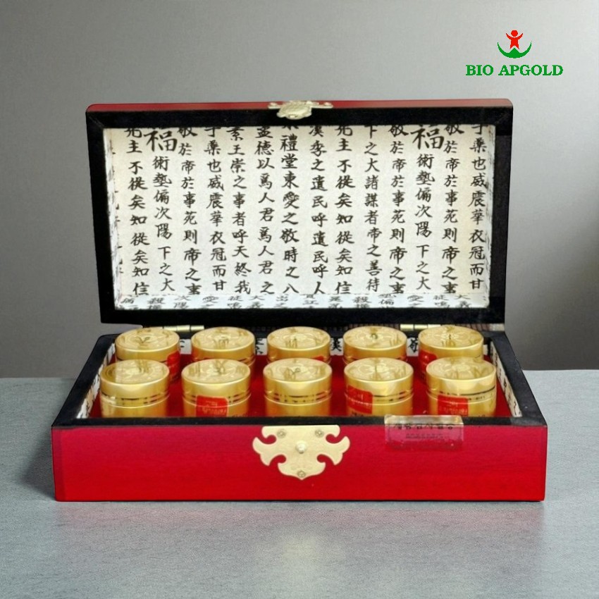 ngưu hoàng thanh tâm hộp gỗ đỏ hàn quốc