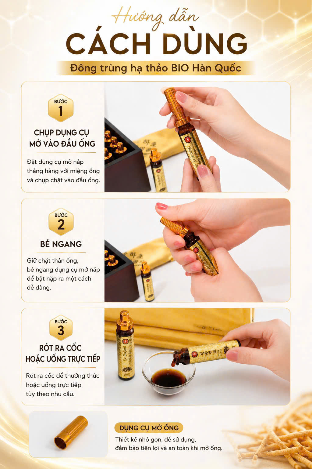 cách mở nắp đông trùng hạ thảo dạng ống