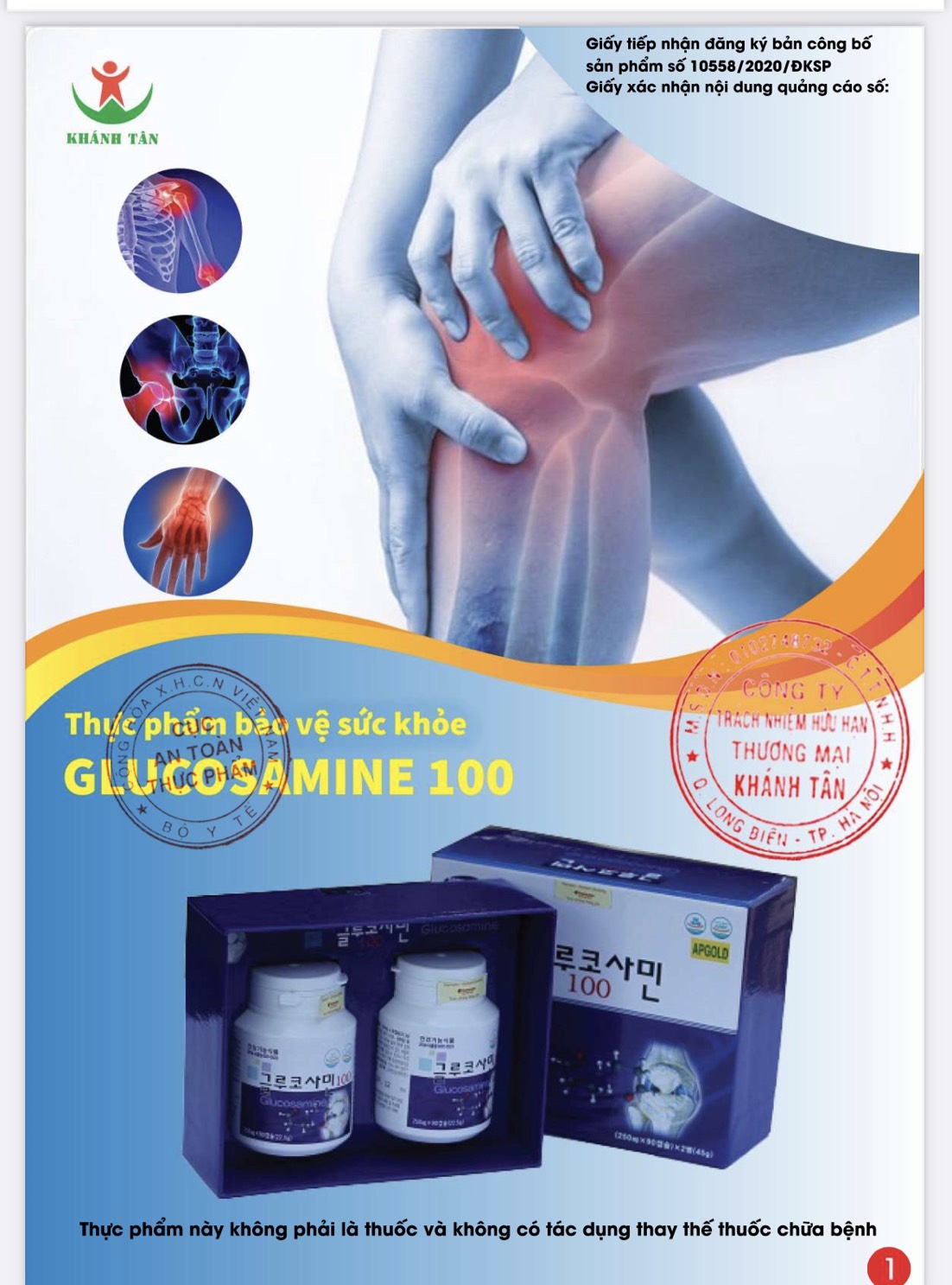 viên bổ xương khớp hàn quốc Glucosamine 100 bio apgold