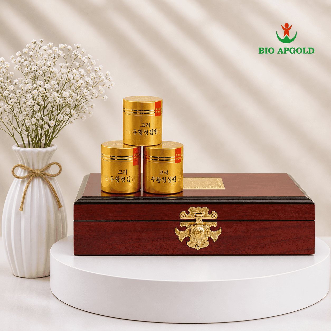 Ngưu Hoàng Thanh Tâm Hàn Quốc hộp gỗ cao cấp