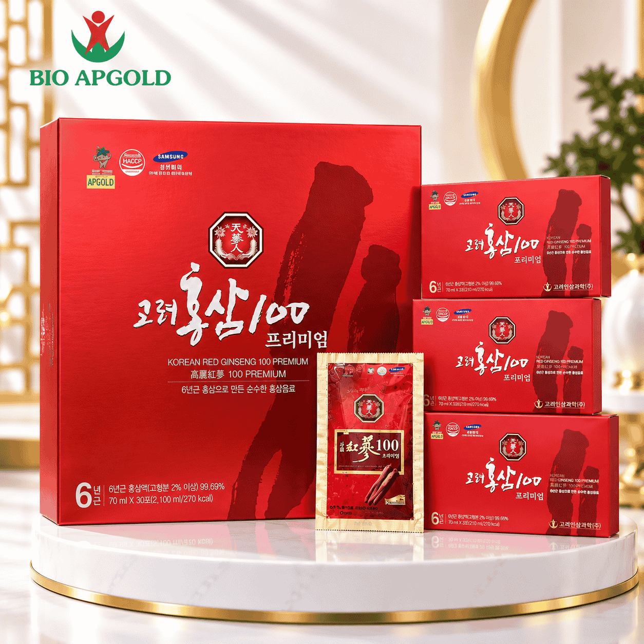 Nước Uống Hồng Sâm Hàn Quốc Không Đường Premium 70ml x 30 Gói – Bio Apgold