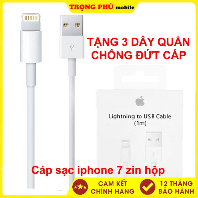 Cáp sạc iphone 7 zin trắng hộp 90 Trọng phú mobile