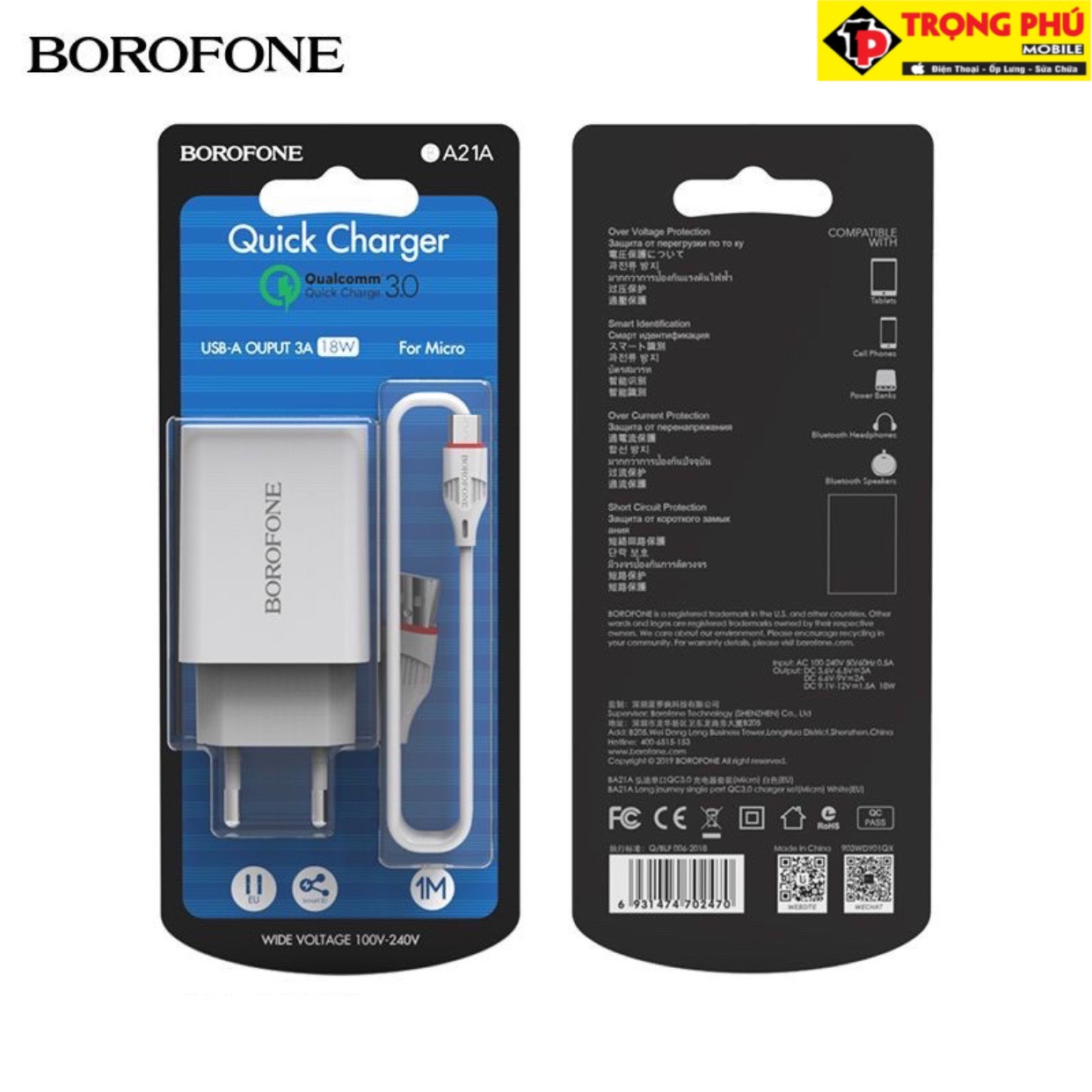 Bộ sạc borofone BA21A sạc nhanh Trọng phú mobile