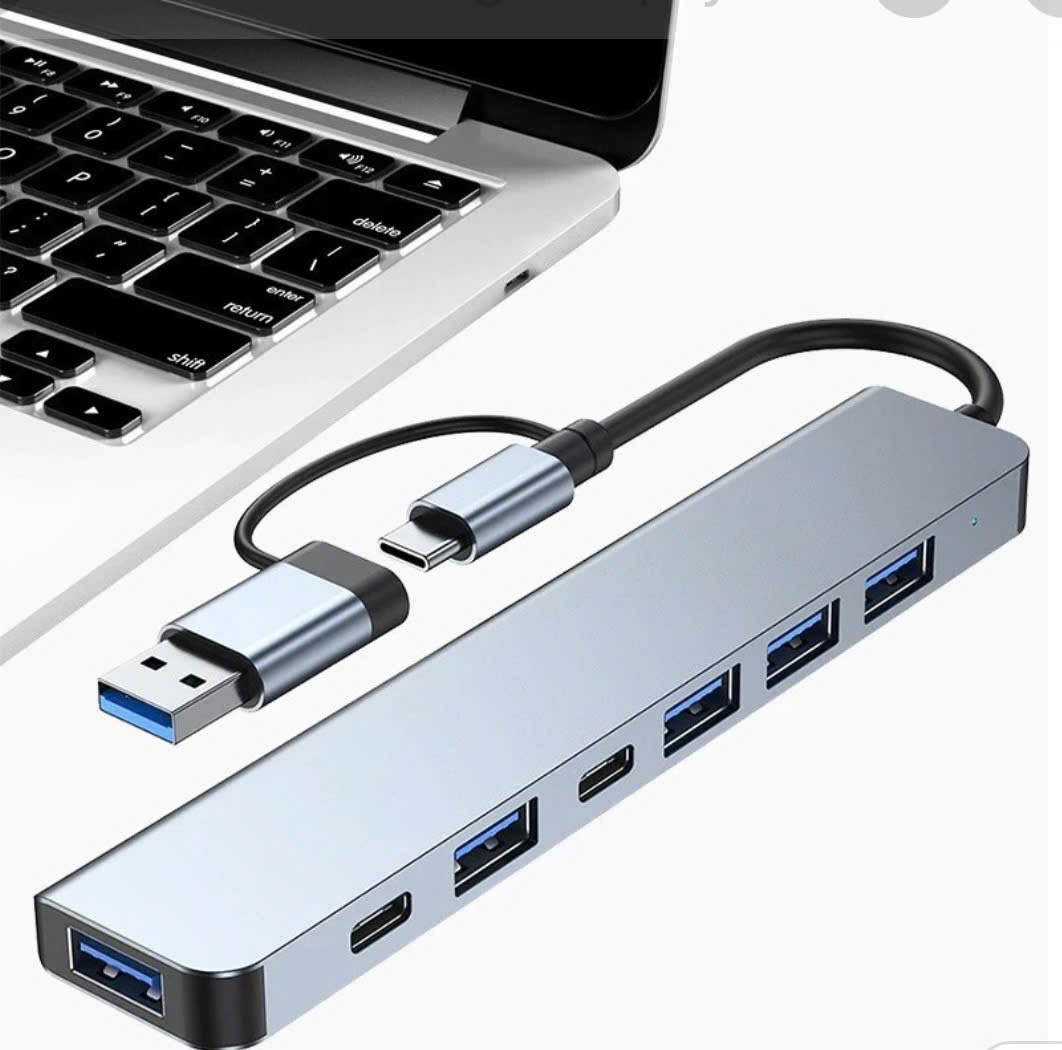 Hub nối 7in1:Typec/USB ra 1cổng USB3.0, 1cổng TYPE-C truyền dữ liệu, 1 cổng TYPE-C cấp nguồn cho HUB, 4 cổng USB 2.0