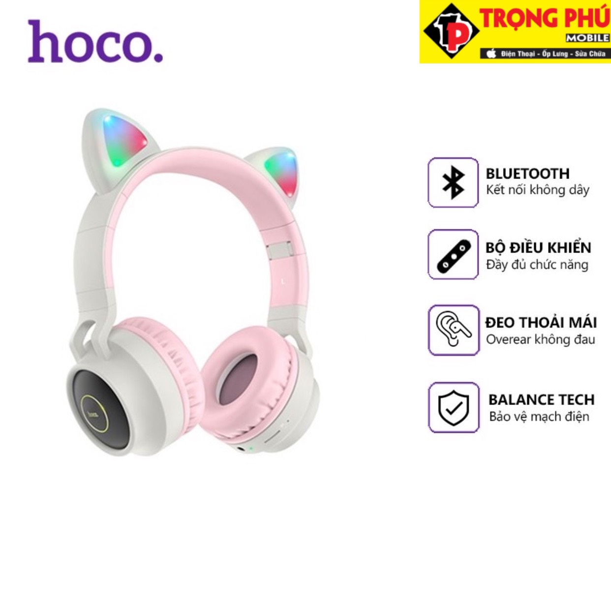 Tai nghe Bluetooth chụp Hoco W27 Tai mèo