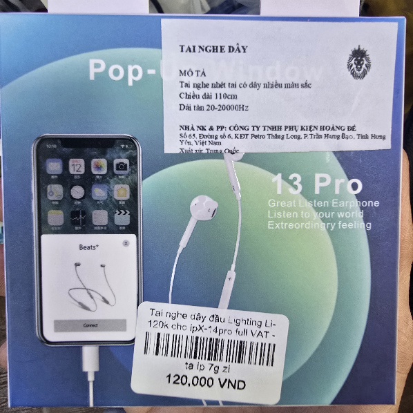 Tai nghe dây đầu Lighting Li-120k cho 13pro/14pro full VAT