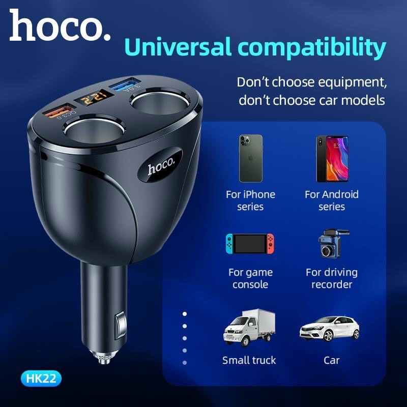 Cốc sạc xe hơi Hoco HK22 chính hãng