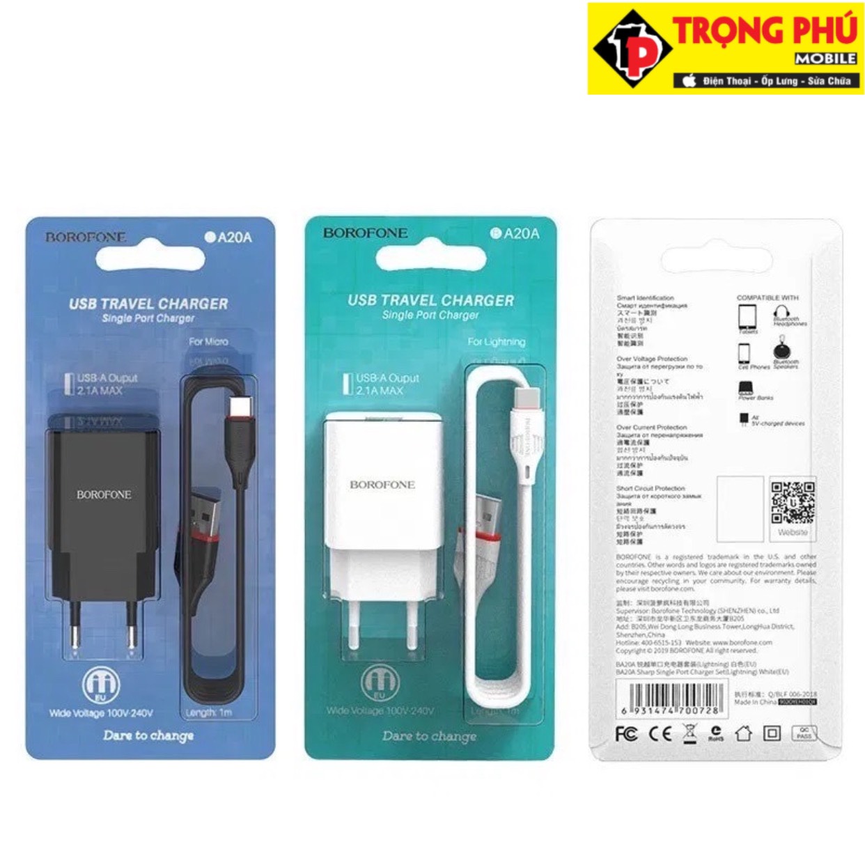Bộ sạc BOROFONE BA20A chính hãng Trọng phú mobile