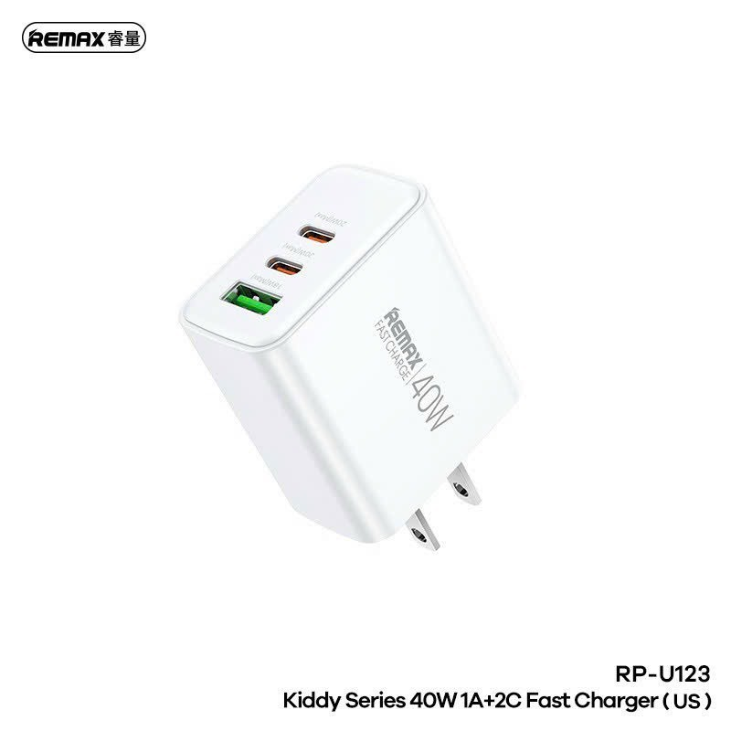 Cốc Sạc Nhanh 40W Remax RP-U123 3 cổng 1usb, 2 typeC