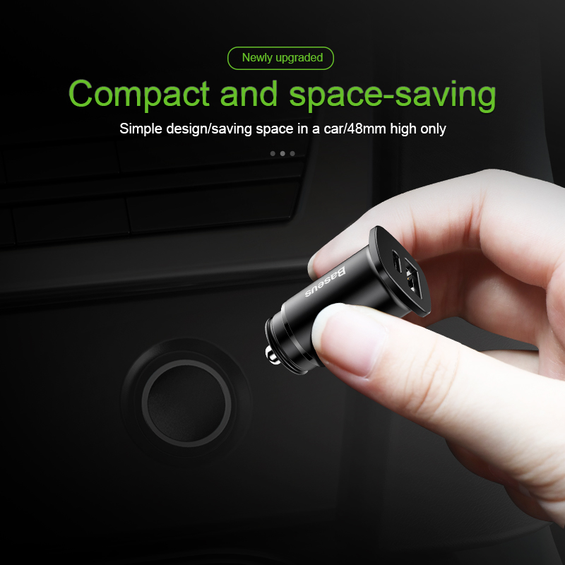 Cốc Sạc Nhanh Ô Tô Baseus Square Metal 30W PPS Car Charger(PD3.0、QC4.0+SCP、AFC) - A+C