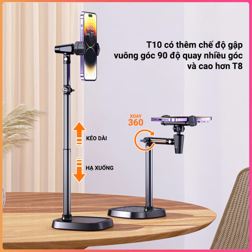 Kệ điện thoại T10 nhôm xoay360, cao 450cm livetream, xem phim