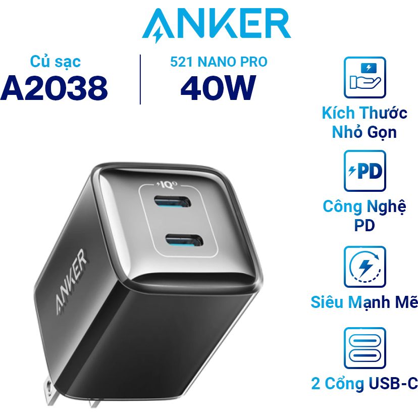 Cốc sạc Anker 521 Nano Pro 2C 40W