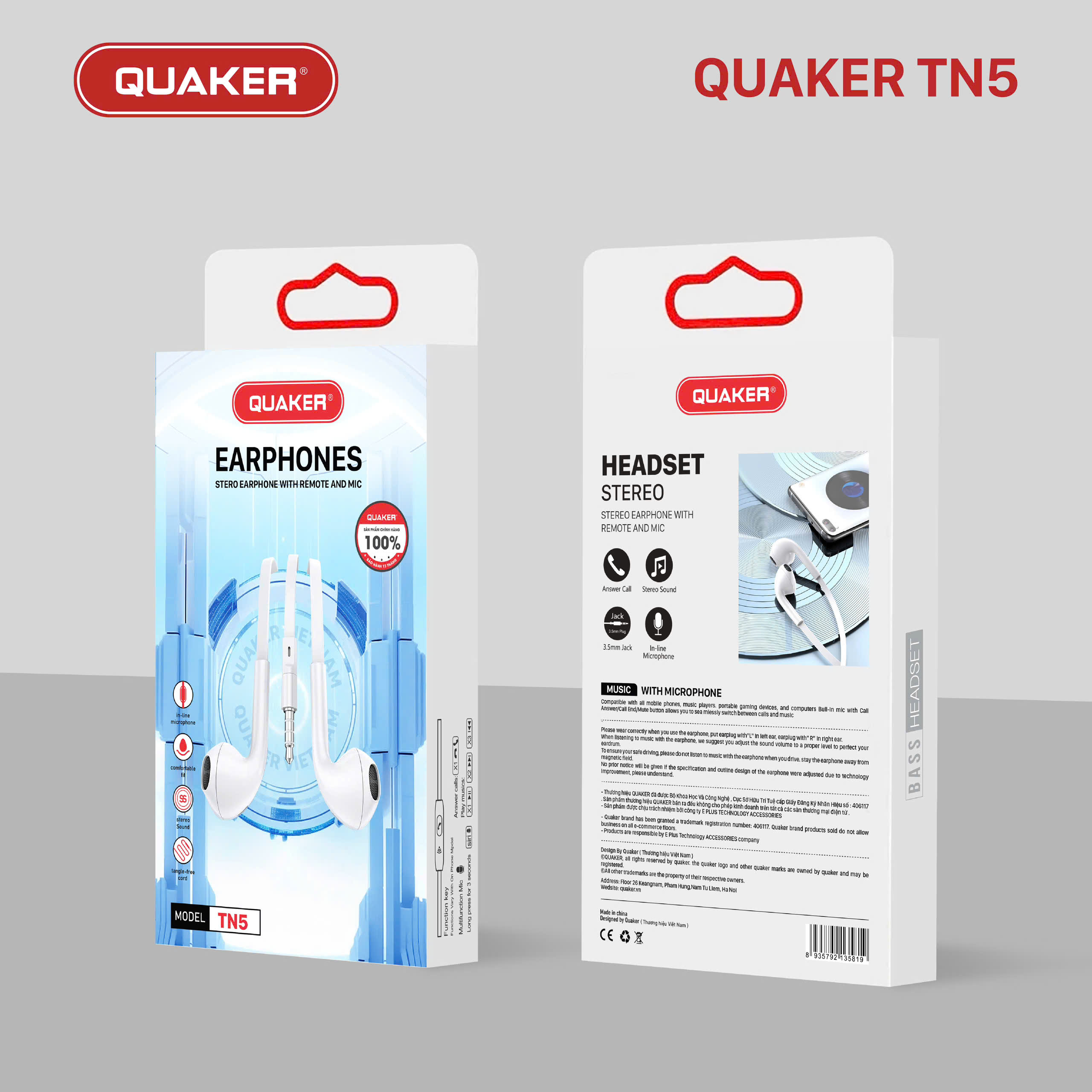 Tai nghe dây Đầu tròn ip6 Quaker TN5
