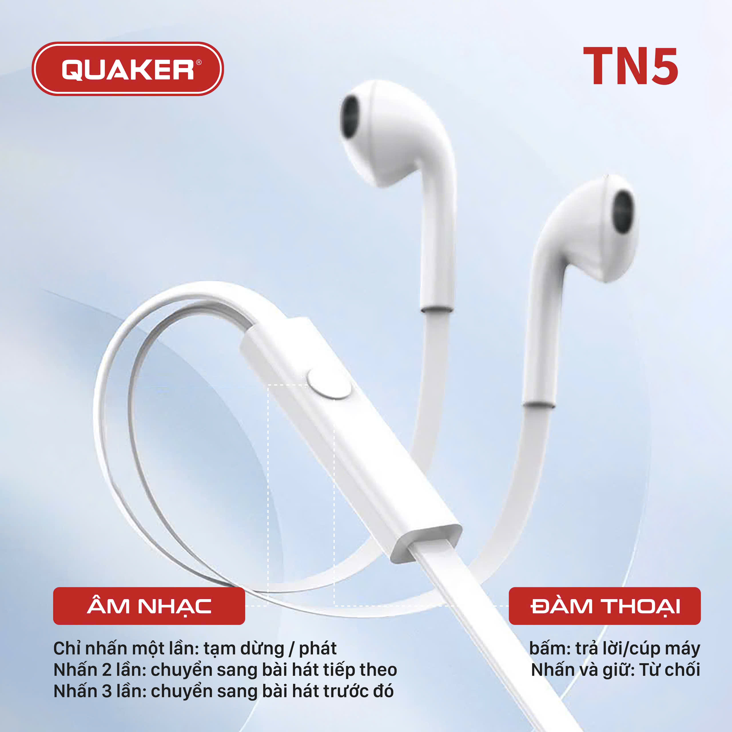 Tai nghe dây Đầu tròn ip6 Quaker TN5
