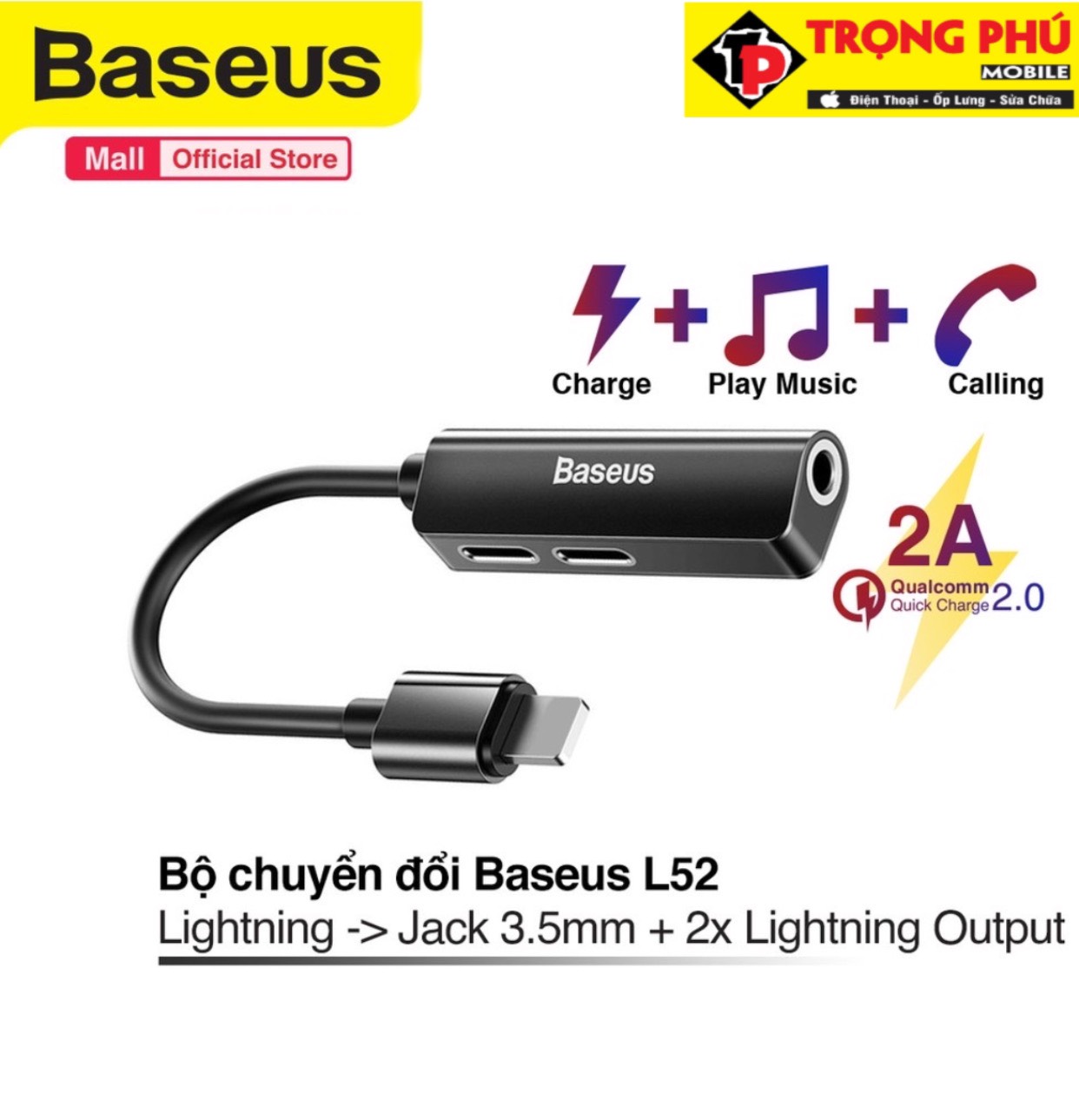 Cáp chuyển Baseus 3-in-1 iphone to Dual iP & 3.5mm L52