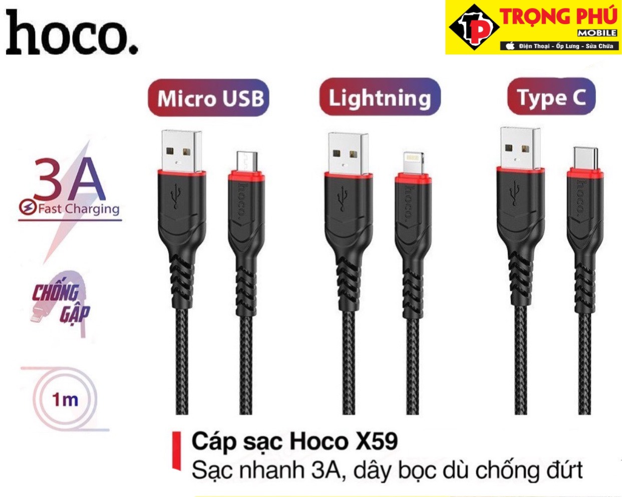 Cáp sạc Hoco X59 2m Trọng phú mobile