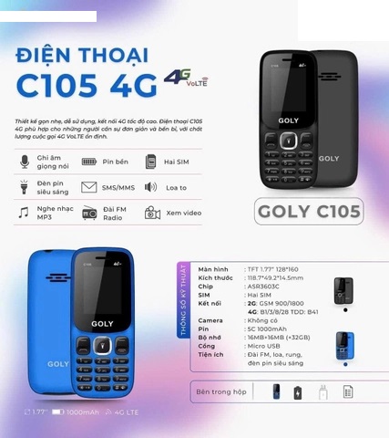 Điện thoại Goly C105 4G - Sóng 4G chuẩn