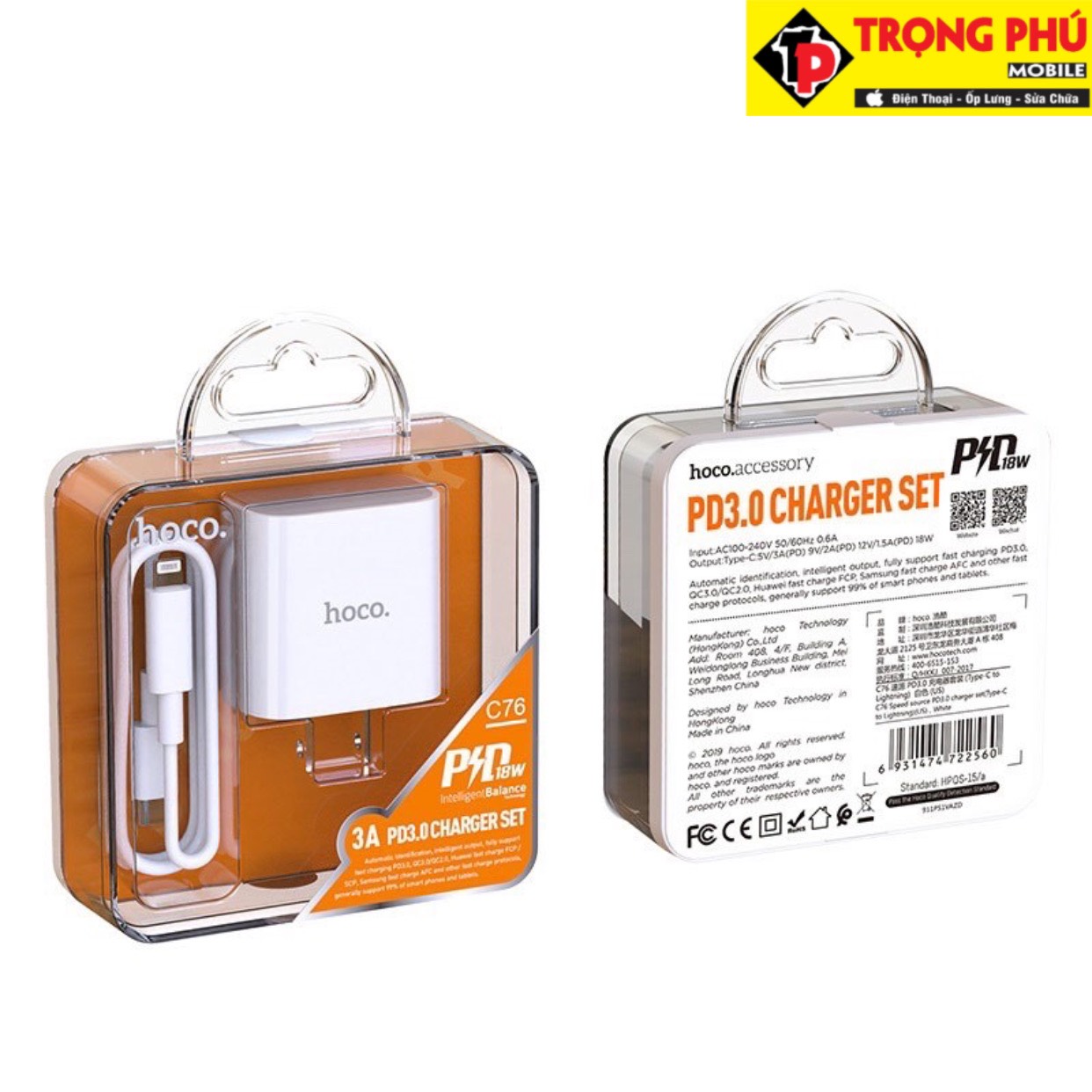 Bộ sạc iphone Hoco c76 20w Trọng phú mobile