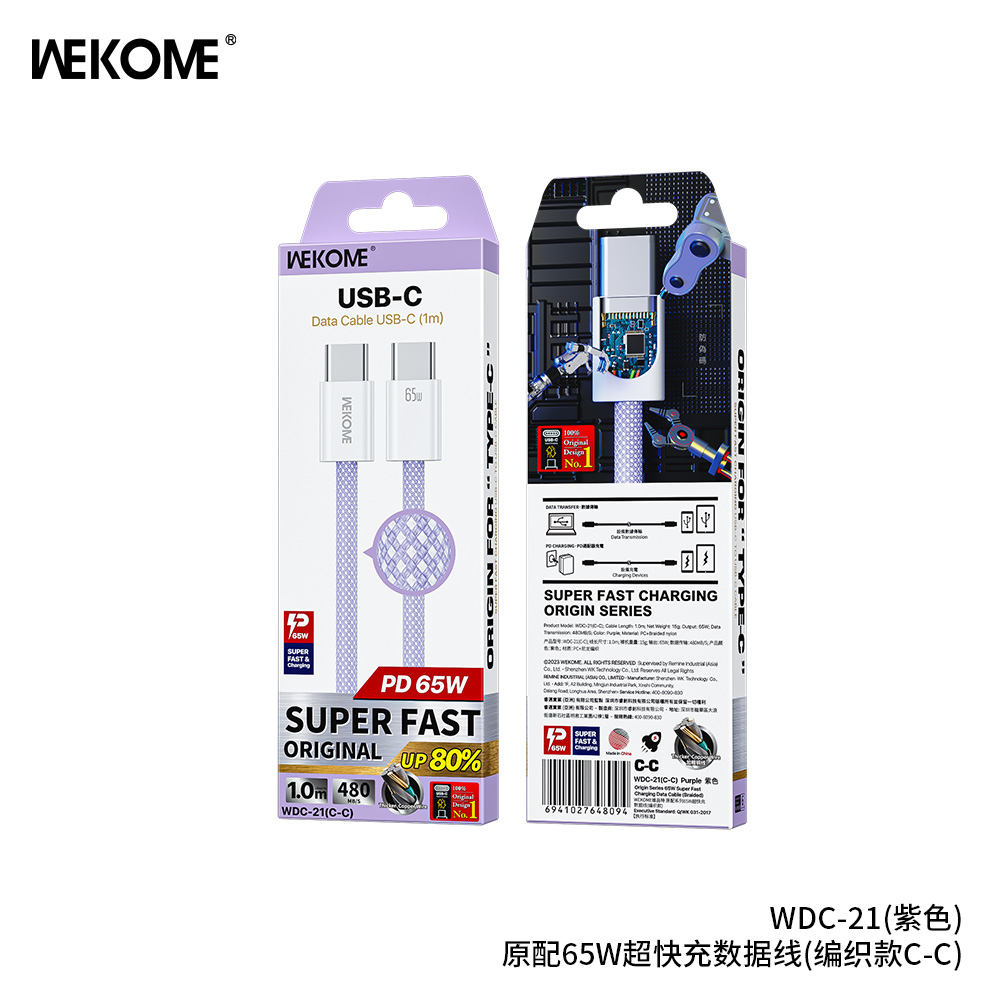 Cáp sạc Wekome WDC-21 65w typeC-typeC