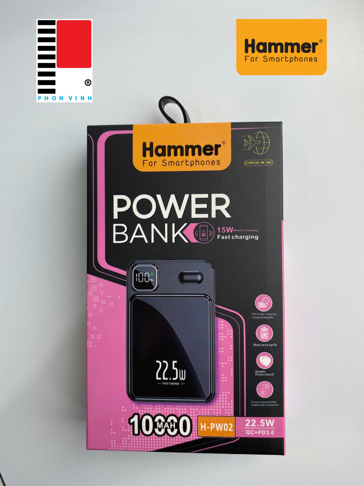 Sạc dự phòng Hammer H-PW02 10.000mah 22,5w hít không dây