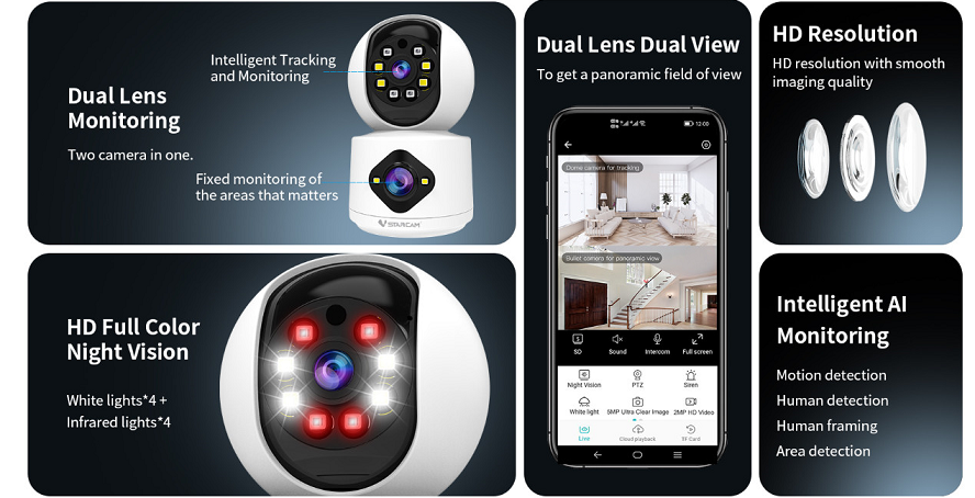 Camera Wifi 2 Màn Hình Vstarcam C992DR