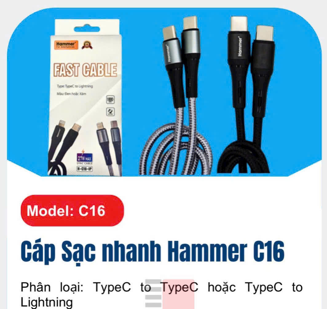 Cáp sạc Hammer C16 27w