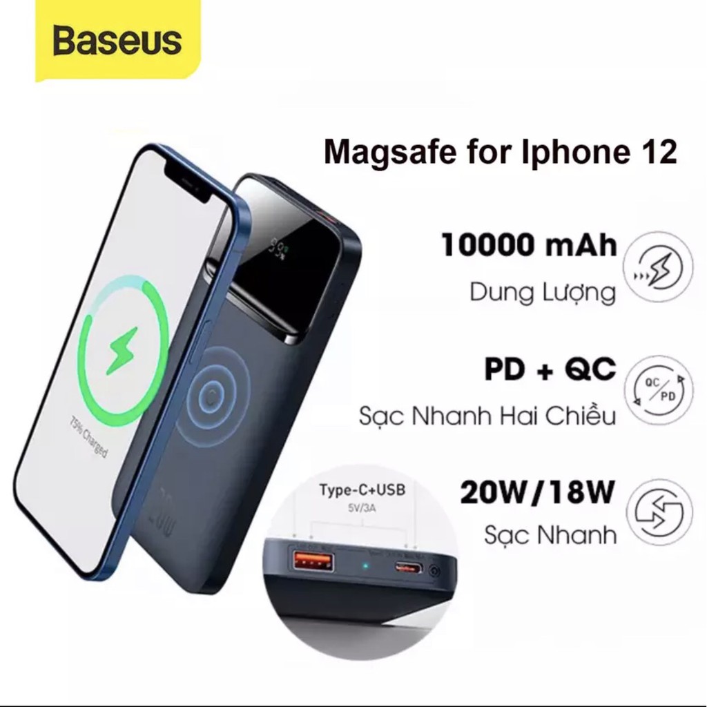 Pin Dự Phòng Không Dây Baseus Magnetic Wireless 10000mAh 20W 2022