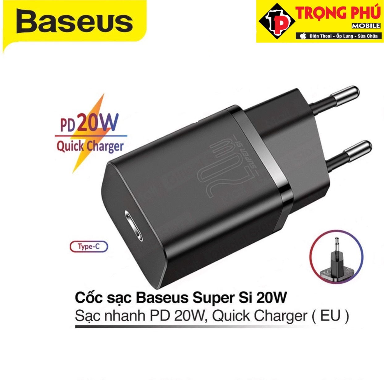 Cốc sạc 20W Baseus Super Si 1 cổng Trọng phú mobile