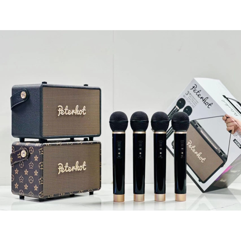 Loa Bluetooth karaoke Peterhot A108W kèm 2 mic lớn