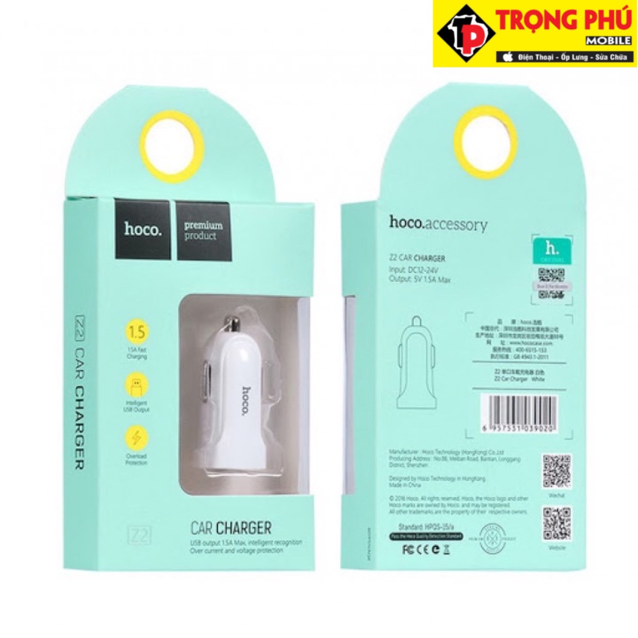 Cốc sạc xe hơi hoco z2 Trọng phú mobile