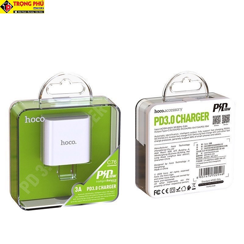 Cốc sạc 18w nhanh hoco C76