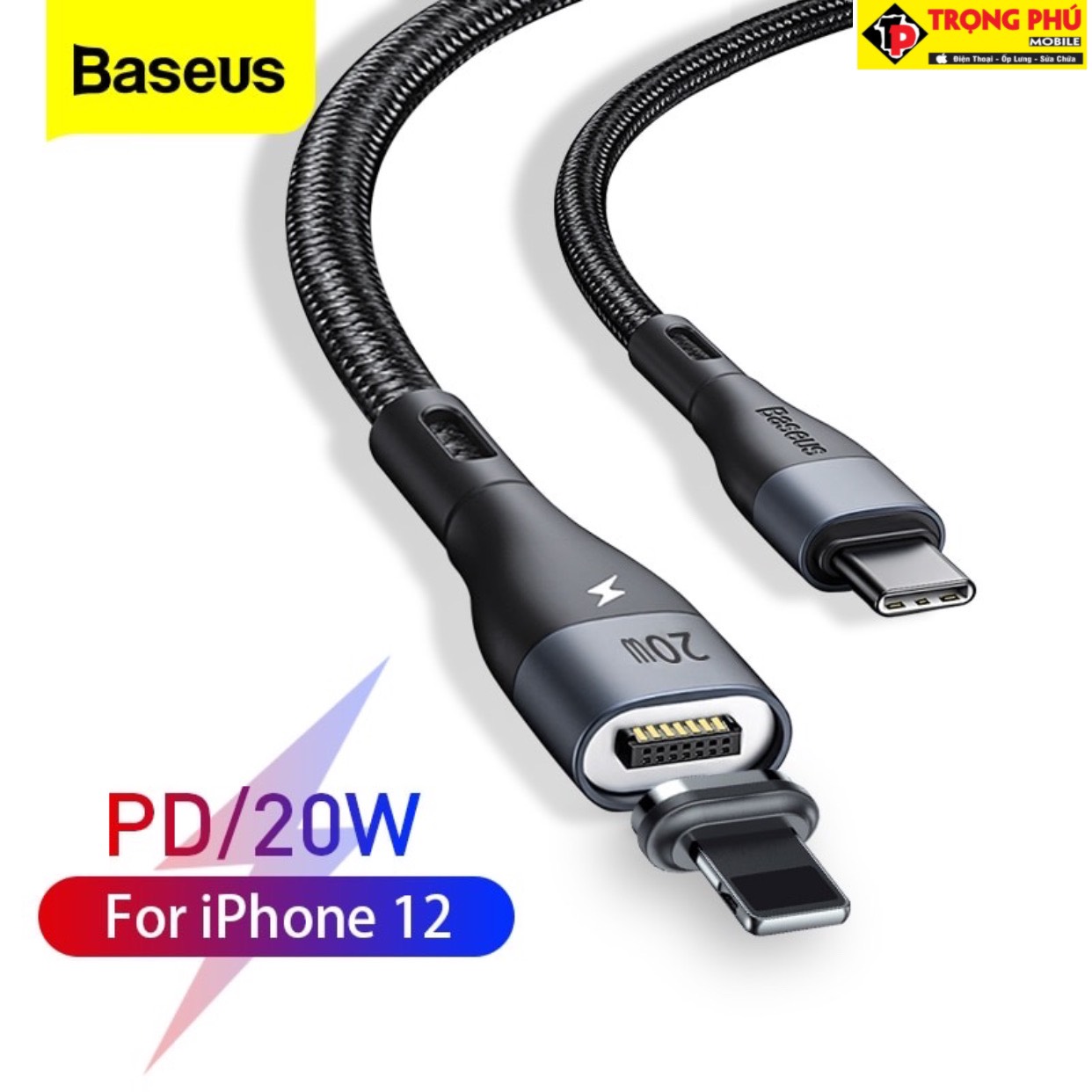 Cáp sạc Iphone11/12 nam châm 20W Baseus Zinc Magnetic Trọng phú mobile