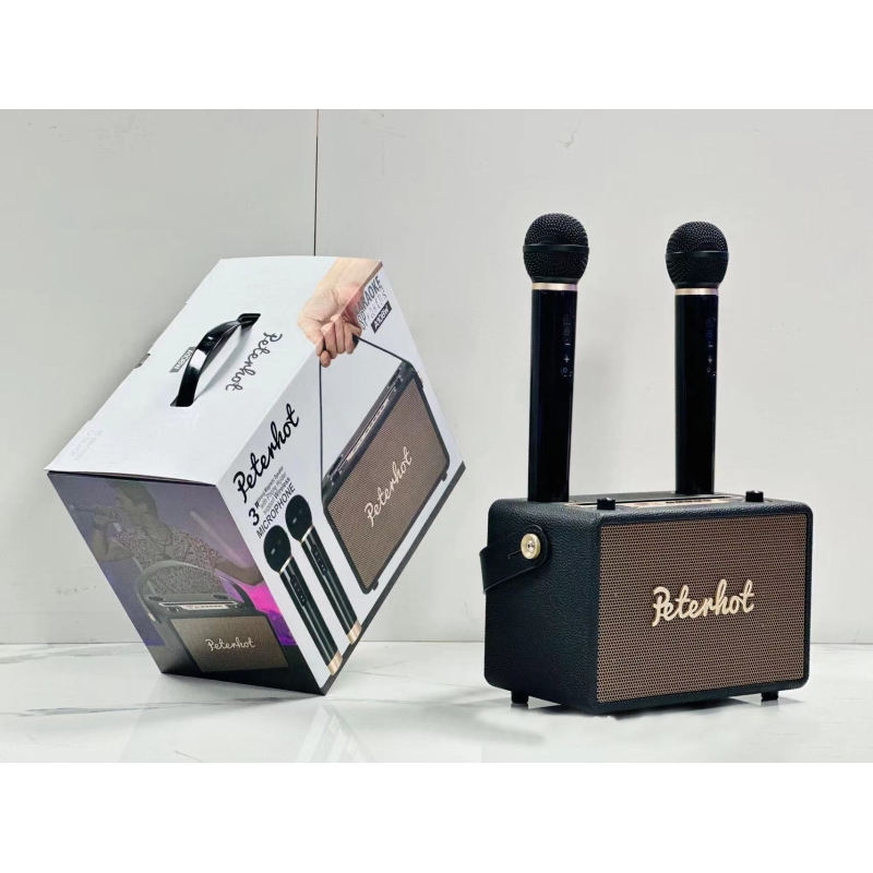 Loa Bluetooth karaoke Peterhot A108W kèm 2 mic lớn