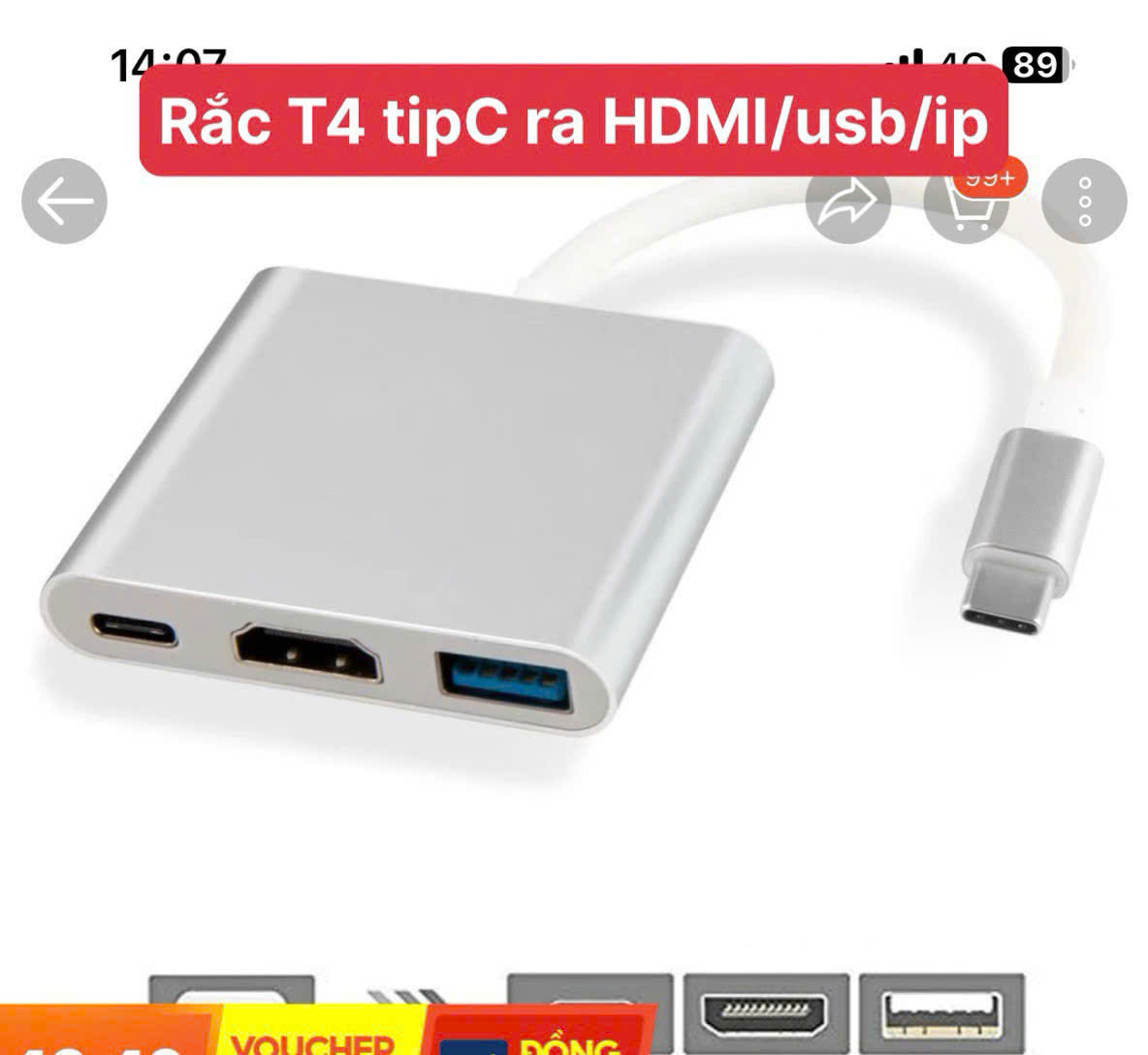 Cáp chuyển T4 typeC ra (HDMI + USB + typeC)