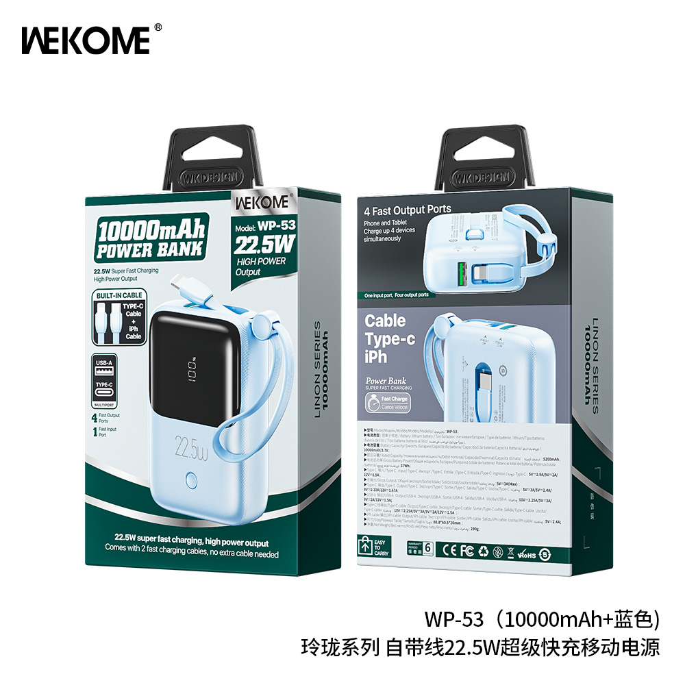 Pin dự phòng sạc nhanh 22.5W WEKOME WP-53 10.000mah (DD) (BP)