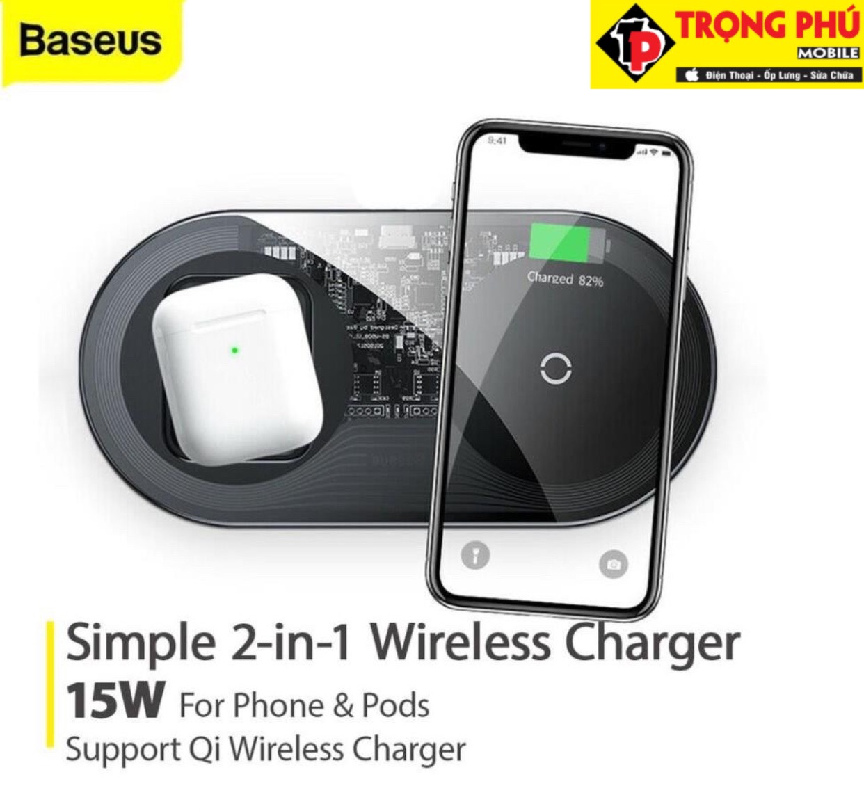 Sạc không dây 2in1 18W Baseus Simple 2in1