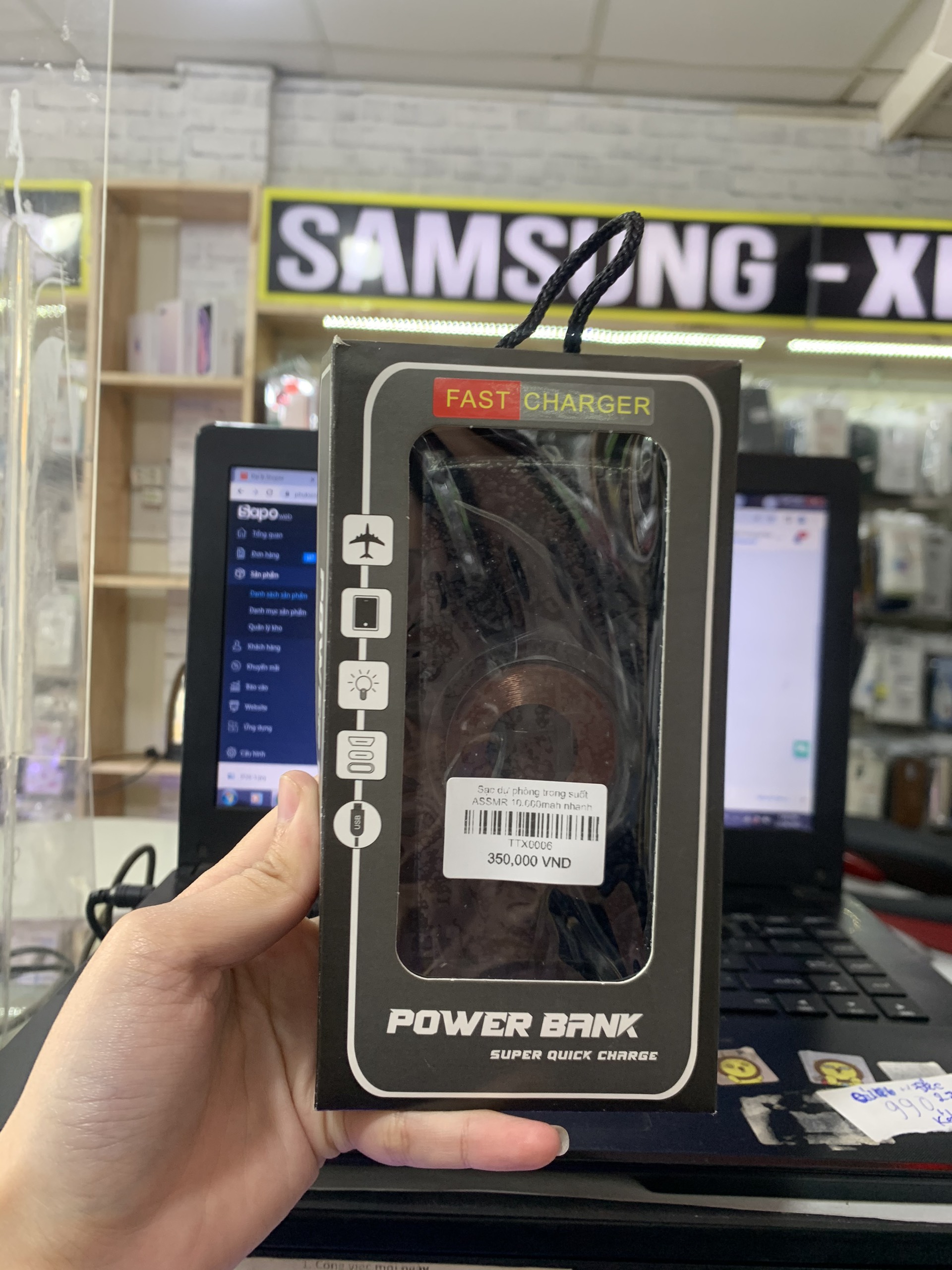 Sạc dự phòng trong suốt ASSMR 10.000mah nhanh không dây 22,5w hiện % pin