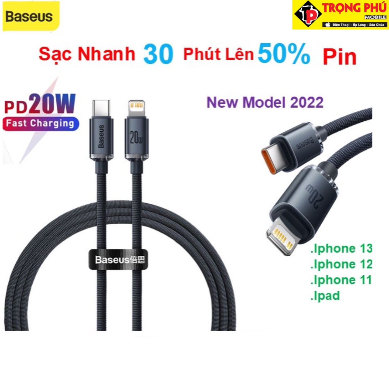 Cáp sạc Baseus Crystal Shine typeC-Lighting 20W